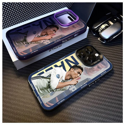 Xinni convient au c coérophe de téléphone mobile Ronaldo Gesture Apple 16pro / 14/13/12/11/15Promax / Anti-Fall 7p / xs Mobile Phone Color Color Silver Cherry Blossom Powder-Cy673c Ronaldo Mobile Phone Gesture Apple 14pro