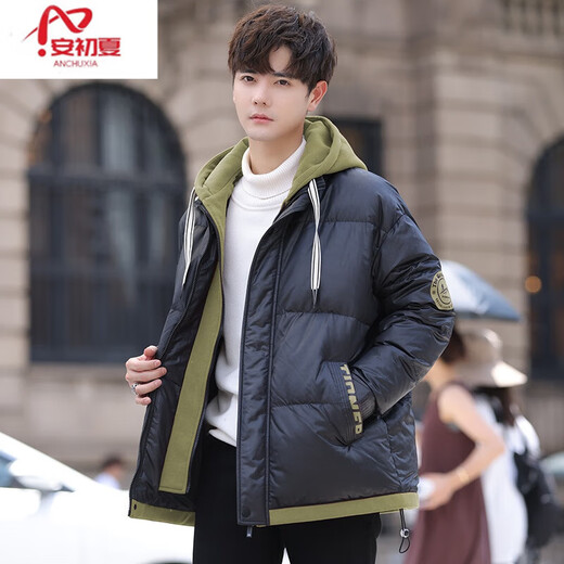 An Chuxia youth fake two-piece cotton coat for boys winter junior high school students loose warm big children's cotton coat men's jacket 6182 black and green (thickened and warm) quality assurance M M (80-Jin Jin is equal to about 0.5 kg)