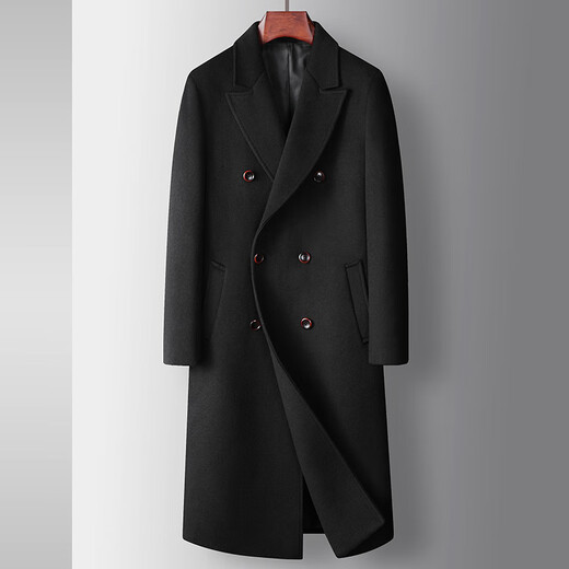 Magiopy Luxury High-End-Markenmarke Herrenmantel Herbst und Winter lange überknee Doppelreihe Casual Woll warme Jacke Schwarz M 170