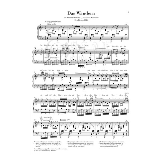 李斯特 漫游曲 改编自舒伯特 美丽的磨坊女 D795 钢琴独奏 亨乐原版乐谱书 Liszt Wandern aus Die schone Mullerin D795 Klavier HN1051 单本