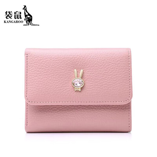 Kangaroo (canguro) billetera corta para mujeres cortas 2024 nueva tophide dama de la mujer que sostiene la moda de la billetera de cupón de cupón triple de tripulación 618 conejo rosa