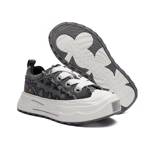 SHOOT BRAND Reprise Series Wear-Resistant Thick-soled Heightened Retro Denim Gray Canvas Shoes Same Style for Men and Women Denim Gray 37