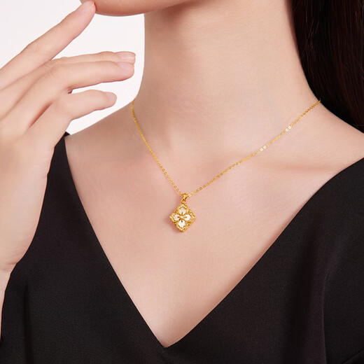 Safir's birthday gift 18K gold pendant for women lucky four-leaf clover color gold inlaid stone pendant for girlfriend gift single pendant