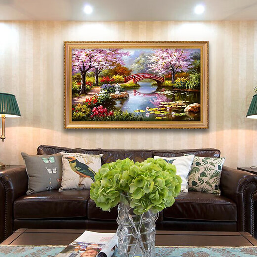 Lisa reines handbemalten Ölmalerei Garten Landschaft Malerei Europäische Wohnzimmer Dekoration Mal Sofa Hintergrund Wandmalerei Wandschlafzimmer Hängende Malerei 692 Gold Massivholz Rahmen 200x100