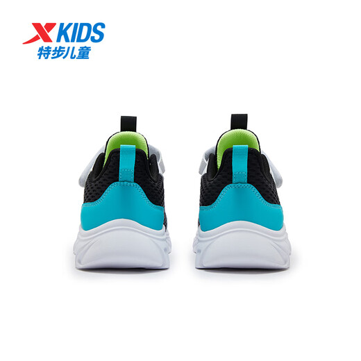 XTEP (XTEP) children's shoes for boys' mid-large children's net leather non-slip Velcro running shoes black/XTEP white/Turite green 37