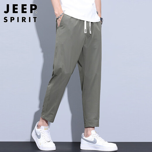 JEEP SPIRIT Jeep casual pants men's summer nine-point thin loose straight pants men's trendy ice silk sports pants