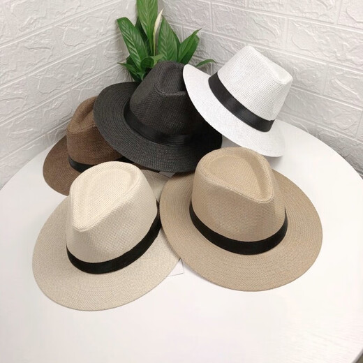 YAWULFE纸草大平檐礼帽中老年人夏季遮阳帽巴拿马草帽男士户外太阳帽 白色 均码