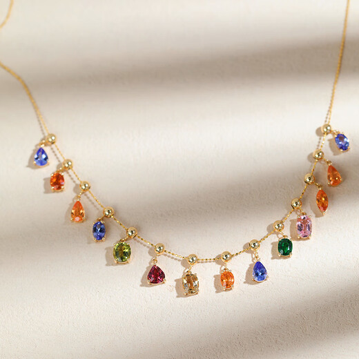 Canxian 18k gold natural tourmaline Tanzanite spinel pendant oval water drop simple adjustment ball pendant adjustable collection No. 2 Fanta stone about 0.78ct