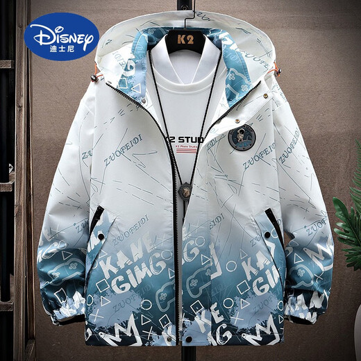 Disney (Disney) Spring and Autumn Clothing Boys' Gradient Jacket Medium and Big Children's Jacket Thin Spring and Autumn Children's Clothing Student Casual Charge Outer Gray Black 160 cm