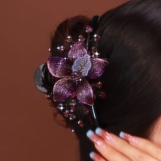 Liangshihuan High-End Retro Clip Women's 2025 New Handmade Butterfly Shark Clip Elegant Hair Clip Headwear Birthday Gift Flower Clip