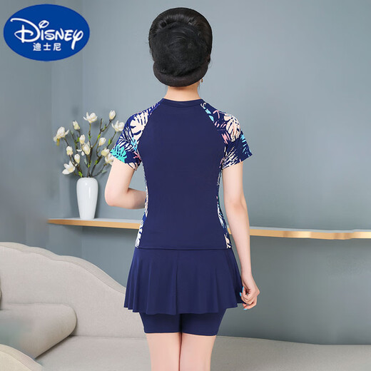 迪士尼（Disney）五分裤妈妈大码游泳衣女保守分体胖200斤遮肚显瘦加肥裙式泳装 带泳帽6167分体-黑灰 2XL 建议115-130斤