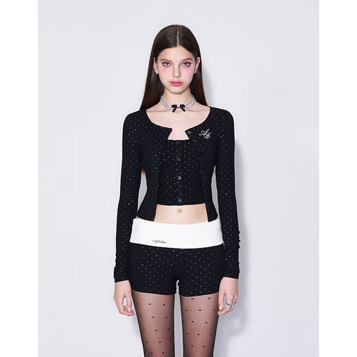 AFTADAWN 原创｜春日恋序  烫银波点高弹针织开衫/背心/短裤套装 灰色短裤12809 S