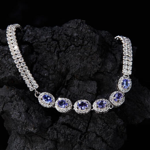 Shilian S925 sterling silver inlaid with natural tanzanite bracelet, women's trendy model full of diamonds, light luxury and high-end jewelry, women's trendy model, full of diamonds, light natural tanzanite bracelet