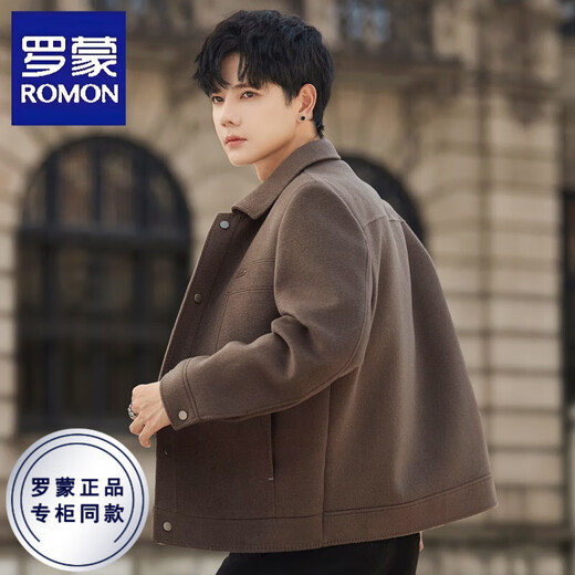 ROMON Double-sided Velvet Jacket Men's Woolen Woolen Coat Short Jacket Autumn and Winter Thickened Lapel High-end Business Men's Clothing Black/(Removable Down Liner) M (120Jin Jin is equal to less than 0.5 kg)