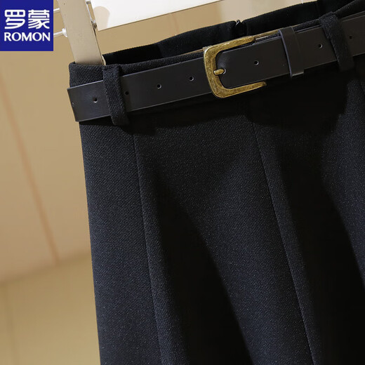 ROMON Black Woolen Skirt Women's High Waist 2025 Autumn and Winter New Loose Slim Versatile Mid-Length A-Line Skirt Black Short Style Below 160 M