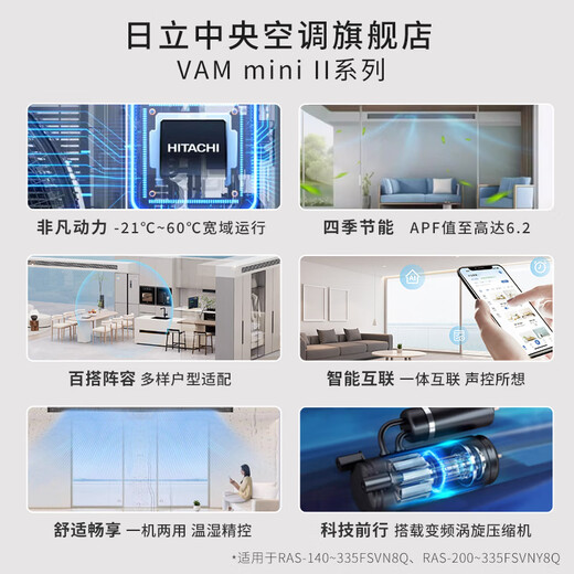 Hitachi (HITACHI) central air conditioner six horsepower one to four/five multi-online embedded inverter air conditioner first-class energy efficiency VAMmini II series Tianlu ground water 5 horsepower first-class energy efficiency one to five 140 suitable for three rooms and two living rooms
