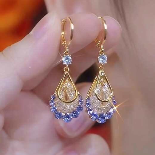 Dragon Girl Gold Mesh Brown Crystal Water Drop Earrings for Women Light Luxury Fashionable Earrings Temperament Earrings Purple A04-302 Copper Earrings