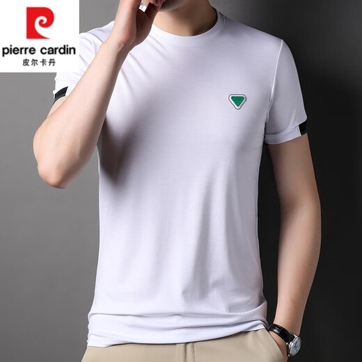 Pierre Cardin 2025 NUEVO Summer Fino Redondo Redondo Seda de seda Cool Camiseta de manga corta para hombres Camiseta de media manga de color sólido suelto para hombres 6995 Haqing XL 180