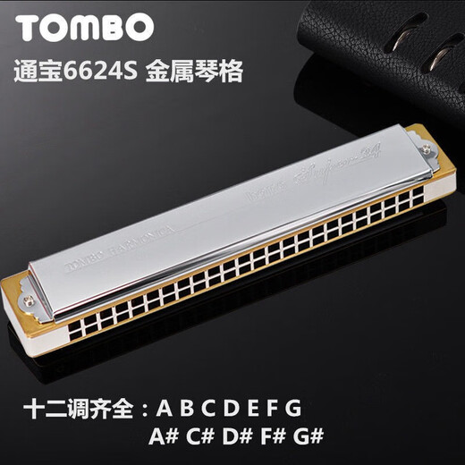 TOMBO通宝珍藏款口琴6624S全金属铜格24孔复音12调初学者专业级演奏级 【全金属琴格】24孔复音A调
