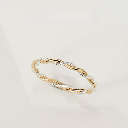 Sen uses 14K gold-filled sterling silver gold and silver contrasting shiny faceted twist ring for women, European and American style, light luxury and exquisite niche tail ring, US No. 2