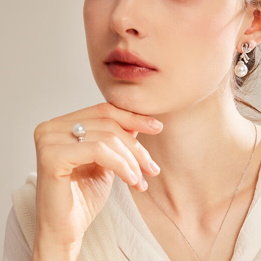 Joyself Australian white pearl ring women's 18K gold natural seawater pearl diamond ring satin luster new Australian white pearl ring (9-10mm)