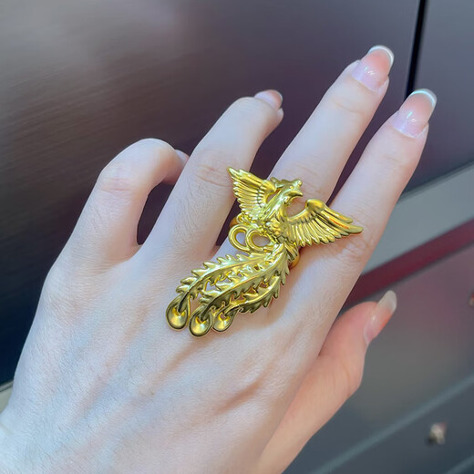 Baishi Qichang Gold Ring Phoenix Women's Pure Gold 999 Wedding Ring Gift Proposal Marriage Gift Girlfriend Birthday Gift Phoenix Dances for Nine Days Phoenix Ring About 5g 5D Version Remarks Circle Number