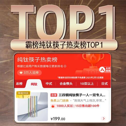 Sansi Steel pure titanium chopsticks, one pair for one person, special for one person, 99% high-end household antibacterial meal-sharing 5 pairs set 34281