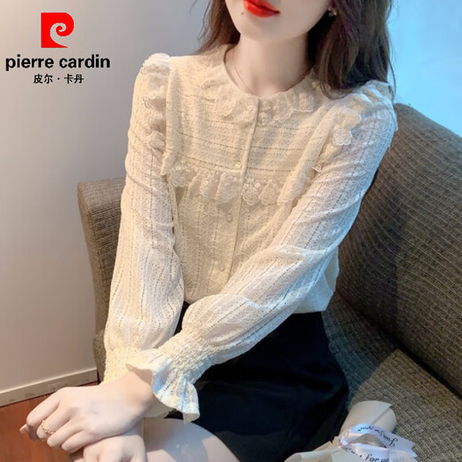 Pierre Cardin bottoming shirt for women, velvet and thickened lace inner top, fashionable and fashionable shirt, autumn and winter 2025 new style, apricot M 165