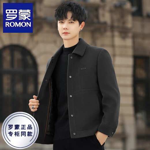 ROMON Double-sided Velvet Jacket Men's Woolen Woolen Coat Short Jacket Autumn and Winter Thickened Lapel High-end Business Men's Clothing Black/(Removable Down Liner) M (120Jin Jin is equal to less than 0.5 kg)