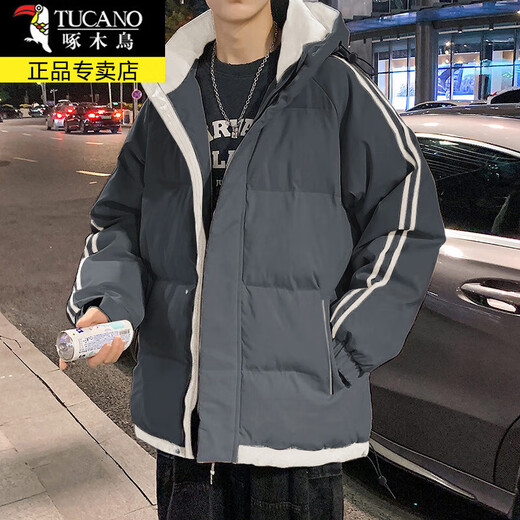 Woodpecker (TUCANO) cotton coat men's autumn and winter plus velvet thickened cotton coat loose down casual down jacket men's coat warm short clothes 9789 blue 2XL about 145-160Jin Jin is equal to 0.5 kg