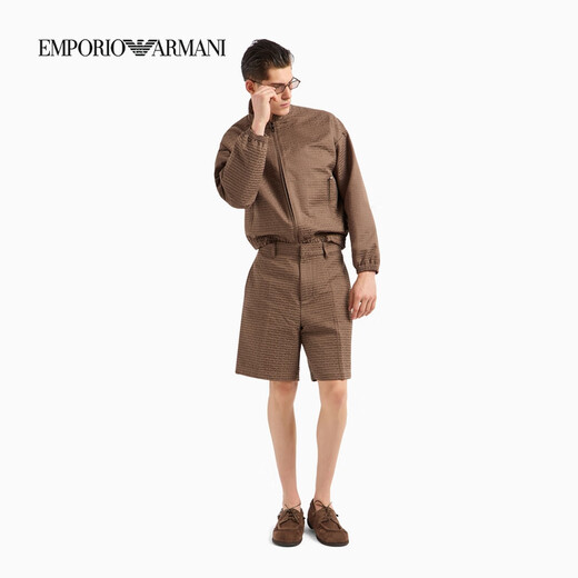 EMPORIO ARMANI/阿玛尼官方旗舰【父亲节礼物】新款男短款立领拉链老花夹克夏季 U6195-珠光巧克力色 (喜宽松拍大) 46 (S) (推荐：120-130斤)