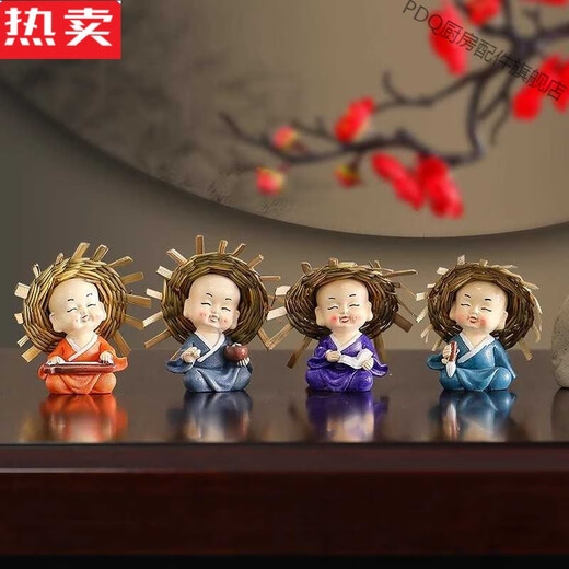 PDQ German imported high-end Chinese Zen style four little monks tea pet novice novice tea ceremony desktop tea tray decoration bald-four little monks (4 sets)