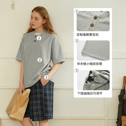 714Street Heavyweight Waffle Japabe Camiseta de manga corta para hombres 2025 Summer NUEVA TRENDA NACIONAL HENRY COLLAR TOP pareja
