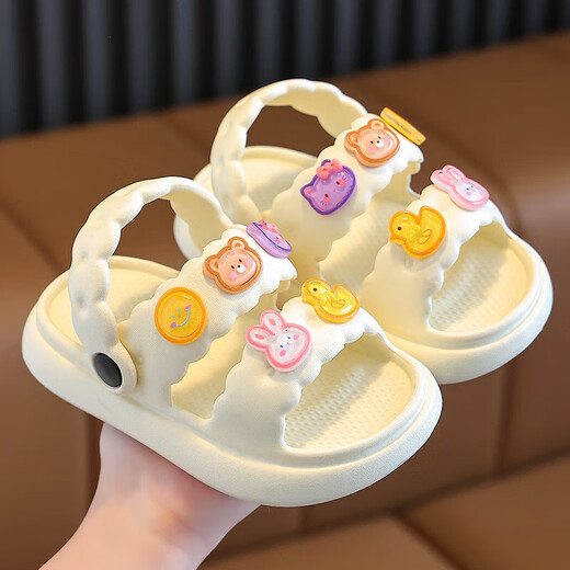 Children's sandals, girls' summer new soft-soled non-slip beach shoes for boys and babies, cute cartoon bear sandals, pink, size 34-35