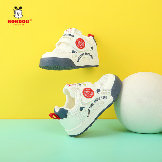 BOBDOG baby boy toddler shoes summer new style 1-3 years old soft-soled non-slip infant shoes single mesh breathable functional shoes 4 585 white blue (single mesh) size 18/shoe inner length 13cm
