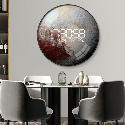 Petite peinture horloge haut de gamme circulaire de lune circulaire salle à manger suspendue accrochage de l'horloge électronique horloge salon 2025 Nouveau style entrée peinture décorative horloge zp3893 [écran d'affichage numérique LED être toujours réglé sur] 24 pouces 60 * 60cm [pas de style léger]