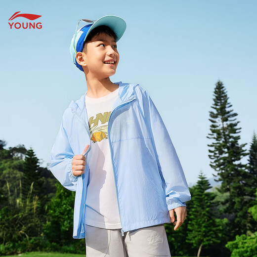 Li Ning Children's Clothing Children's Sun Protection Clothing for Men and Women Small and Big Children Ice Comfortable Sun Protection Sports Jacket Sun Protection Clothing YFDV121 New Aurora Blue-5 130