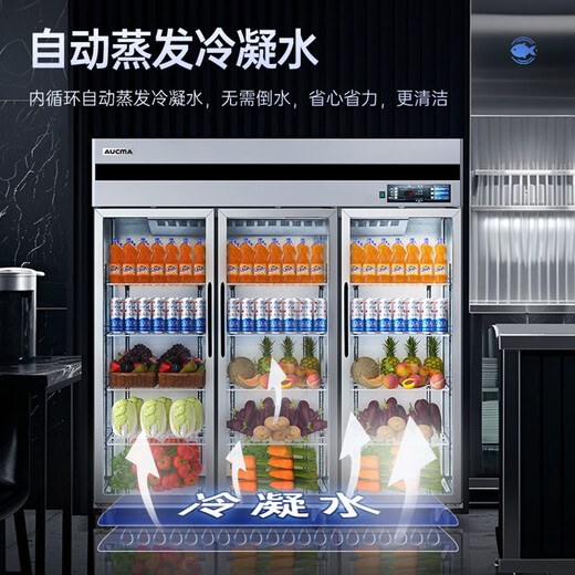 AUCMA Kühlvitrine für Gewerbe, große Kapazität, vertikale Doppeltür, Glastür, Obst, Gemüse, Bier, Blumenhotel, Frischvitrine, Vitrine, Getränkeschrank, luftgekühlt, frostfrei, 1390 Liter, drei Türen, VC-1390AW
