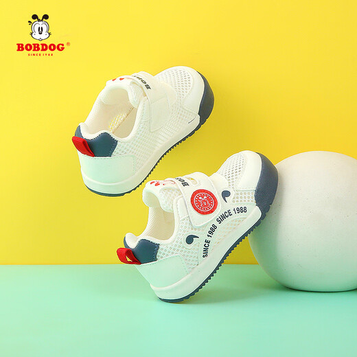 BOBDOG baby boy toddler shoes summer new style 1-3 years old soft-soled non-slip infant shoes single mesh breathable functional shoes 4 585 white blue (single mesh) size 18/shoe inner length 13cm