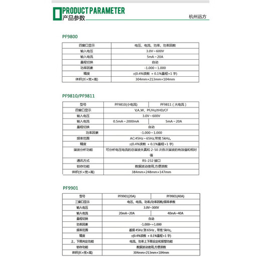 凌誉勋定制数字功率计PF9901/PF9810智能电量仪电参数测量仪 PF9901(20A)交流单相