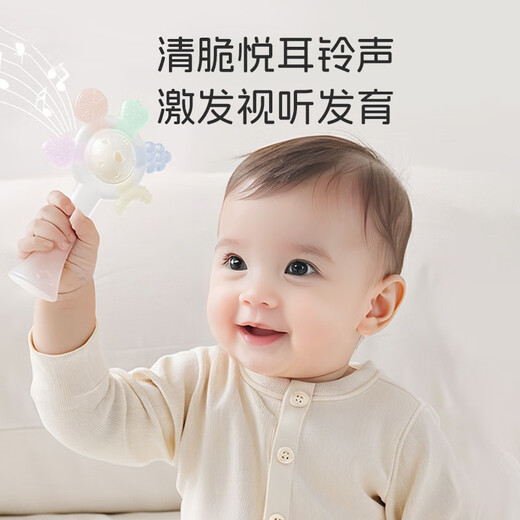 Dr. Ma's Baby-Beißring, Handrassel, Silikon, Baby kann Backenzähne beißen und Beißmusik, Handrassel, Mundspielzeug, weiß