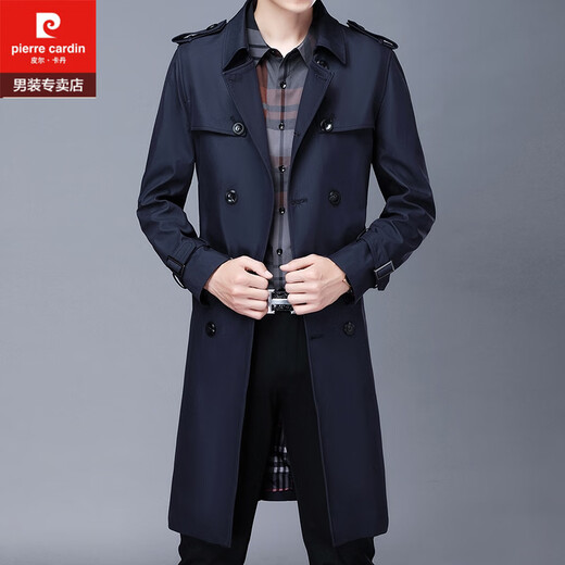 Pierre Cardin high-end quality mid-length windbreaker for men middle-aged spring and autumn new business casual coat jacket men's long/navy blue 180 (141-155Jin Jin equals 0.5kg wear) XL