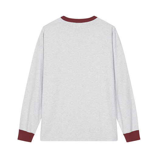 Champion champion long-sleeved T-shirt men's 2025 spring new color-blocked Henry collar bottoming shirt pure cotton top women's twist gray L