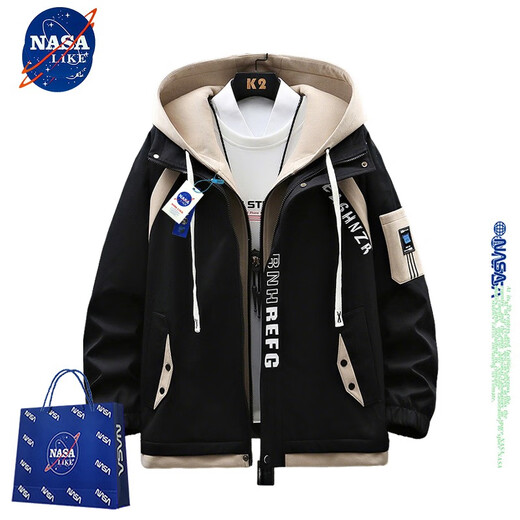 NASALIKE official hooded casual jacket men's autumn and winter vacation two-piece loose baseball uniform versatile men's assault top white XL (recommended 140-160Jin Jin equals 0.5 kg)