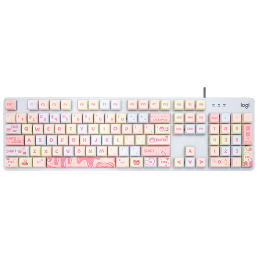 罗技（Logitech） K845有线游戏机械键盘104键DIY彩色键帽 电竞键盘吃鸡 背光金属面板 K845茶轴-奶油草莓