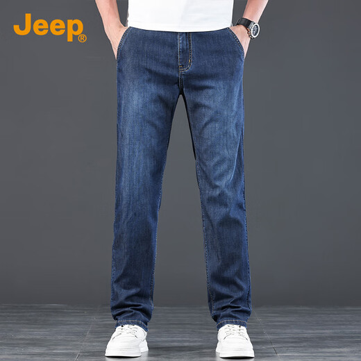JEEP吉普【天丝薄款】高端牛仔裤男士2025夏季休闲宽松商务冰丝裤子男