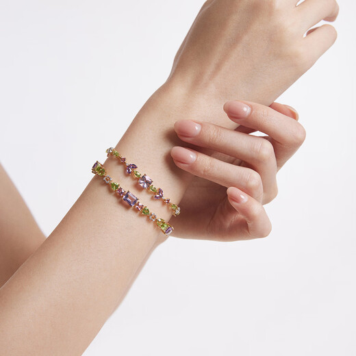 Chow Tai Fook ENZO mint mambo 18K gold colorful gemstone diamond bracelet EZV8787 15cm