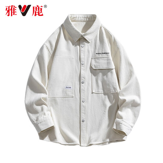 Yalu Spring and Autumn Loose Jacket Men's Trendy Hong Kong Fashion Style Jacket Men's Street Casual Large Size Tops Graphite Black Black XL Recommended 100-135Jin Jin is equal to 0.5 kg