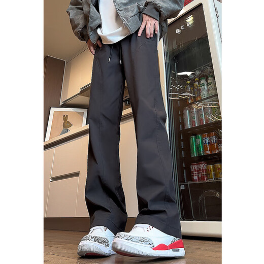 SWAMP AREA American micro-flared casual overalls men's autumn and winter straight trousers bias cut handsome pants K1105 black L