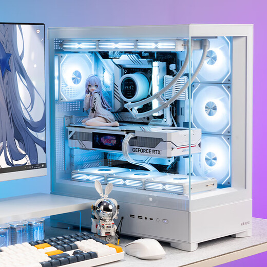Patriot Star Canlan SE Châssis de chambre avec vue sur la mer Côté panoramique sans colonne Transparent Jeu d'e-sports 360 ​​Ordinateur de bureau refroidi à l'eau Boîtier principal ATX Lan SE Blanc + Ventilateur Aurora Z13 1 Positif 6 Inversé